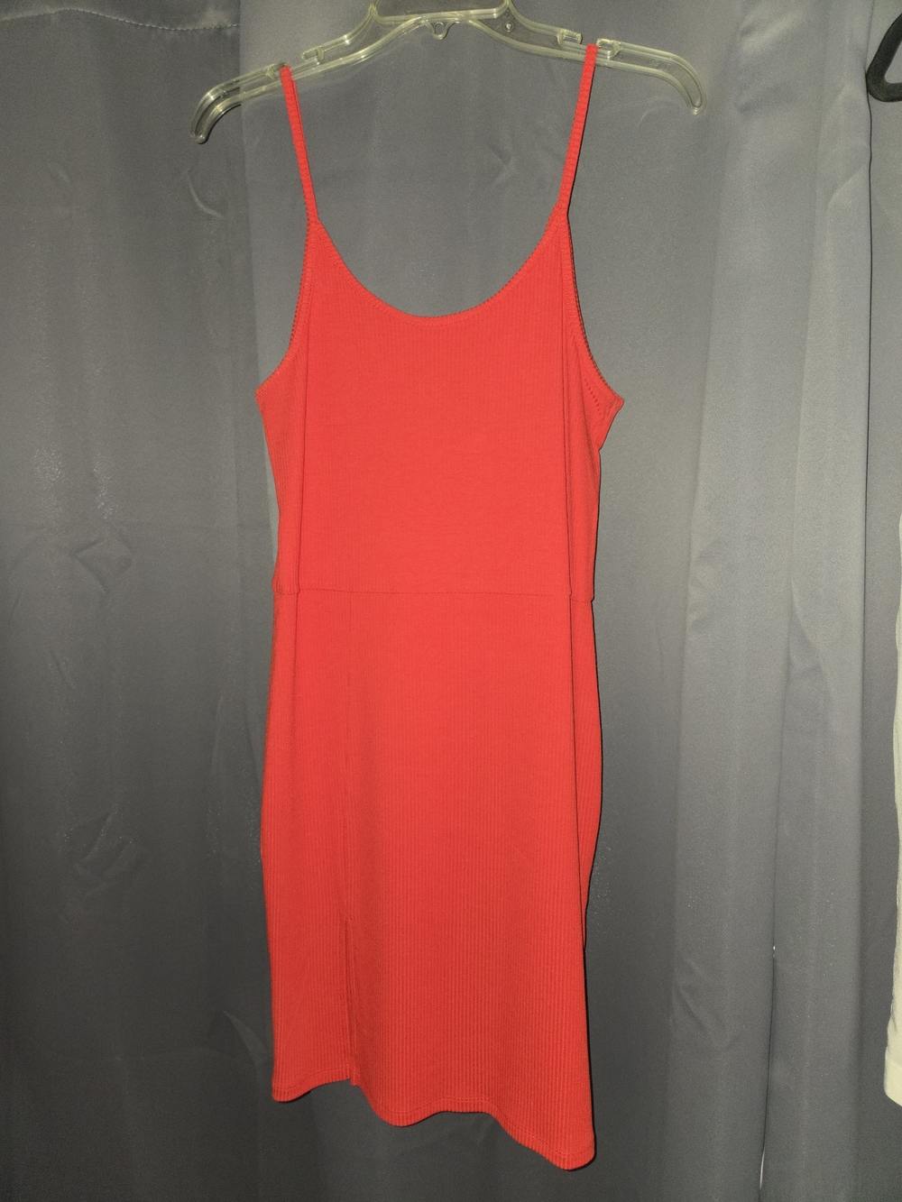 Sleek Red Ribbed Spaghetti-Strap Mini Dress